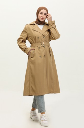 Long Plus Size Women`s Lined Trench Coat Camel 6860.Kamel