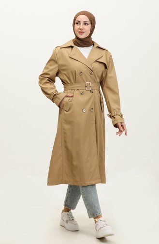 Long Plus Size Women`s Lined Trench Coat Camel 6860.Kamel