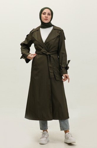 Single Button Raglan Sleeve Long Seasonal Lined Trench Coat Cap Khaki 6905.Haki