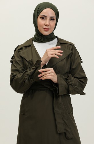 Single Button Raglan Sleeve Long Seasonal Lined Trench Coat Cap Khaki 6905.Haki