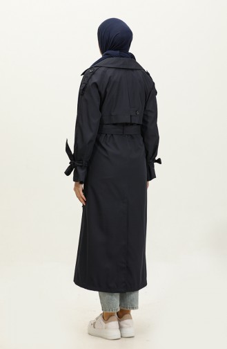 Lange Seizoensgevoerde Trenchcoat Met Raglanmouwen Marineblauw 6905.Lacivert