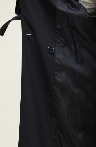 Langer Saisonal Gefütterter Trenchcoat Mit Einem Knopf Und Raglanärmeln In Marineblau 6905.Lacivert