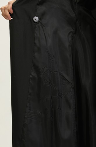Trench-coat Long Doublé De Saison à Manches Raglan à Bouton Unique Noir 6905.Siyah