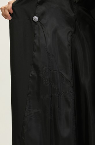 Langer Saisonal Gefütterter Trenchcoat Mit Einem Knopf Und Raglanärmeln In Schwarz 6905.Siyah