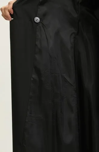 Lange Seizoensgevoerde Trenchcoat Met Raglanmouwen Met één Knoop Zwart 6905.Siyah
