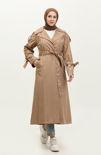 Single Button Raglan Sleeve Long Seasonal Lined Trench Coat Cap Mink 6905.Vizon