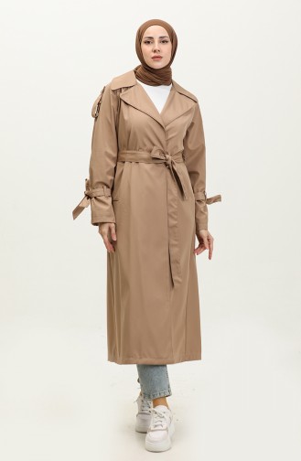 Trench-coat Long Doublé Saisonnier à Manches Raglan Et Bouton Unique Vison 6905.Vizon