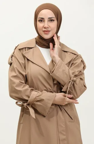Single Button Raglan Sleeve Long Seasonal Lined Trench Coat Cap Mink 6905.Vizon