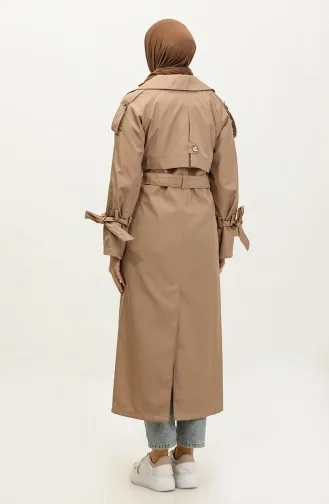 Single Button Raglan Sleeve Long Seasonal Lined Trench Coat Cap Mink 6905.Vizon