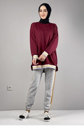 008Wst Ribbed Striped Sweat Claret Red 5561