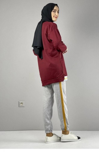 008Wst Geripptes Gestreiftes Sweatshirt In Weinrot 5561