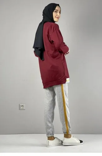 008Wst Geripptes Gestreiftes Sweatshirt In Weinrot 5561