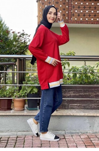 008Wst Ribbed Striped Sweat Red 5614