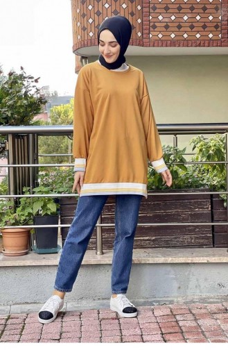 008Wst Ribbed Striped Sweat Mustard 5629