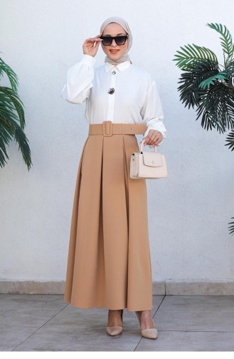 5053Nrs Pileli Etek Bej