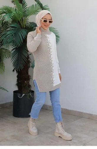 0023Mp Boğazlı Örgü Kazak Bej