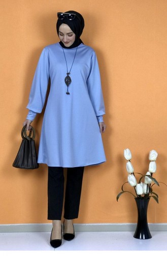 Tunique Hijab Détail Collier 0120-01 Bleu Bébé 0120-01