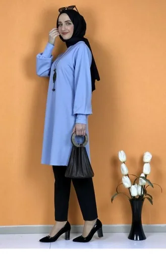 Tunique Hijab Détail Collier 0120-01 Bleu Bébé 0120-01
