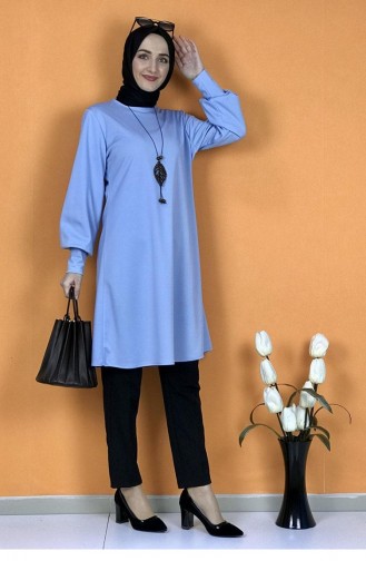 Tunique Hijab Détail Collier 0120-01 Bleu Bébé 0120-01