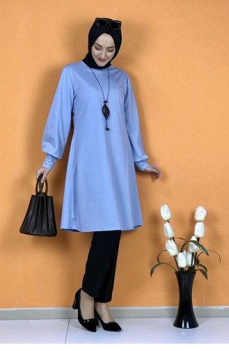 Tunique Hijab Détail Collier 0120-01 Bleu Bébé 0120-01