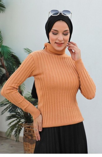 0028Mp Pull Maille Rayures Verticales Camel 6154