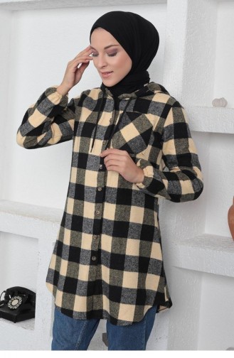 0158Sgs Plaid Patterned Hijab Cap Yellow 6165