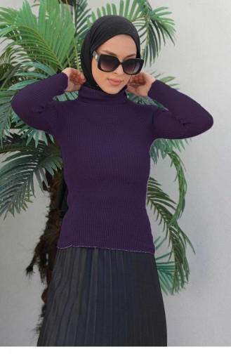 0024Mp Rollkragen-Strickpullover Lila 6205