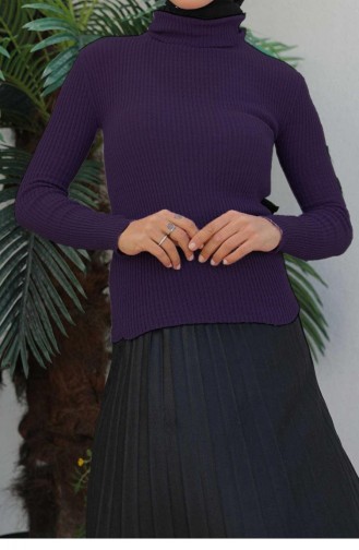 0024Mp Rollkragen-Strickpullover Lila 6205