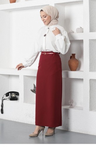 5052Nrs Belted Pencil Skirt Claret Red 6348