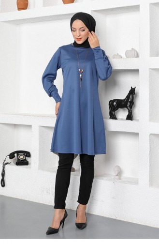 Necklace Detailed Hijab Tunic 2029-11 Indigo 2029-11