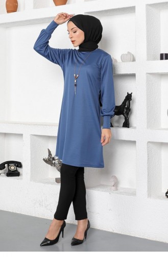 Necklace Detailed Hijab Tunic 2029-11 Indigo 2029-11