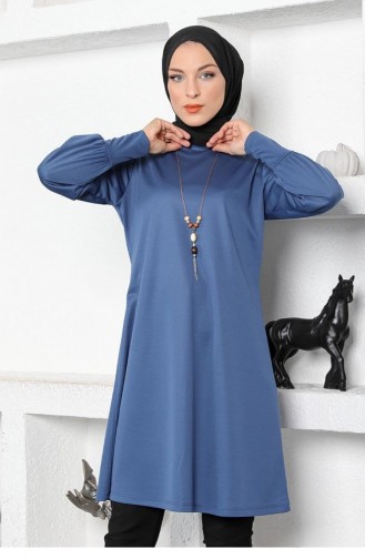 Halskette Detaillierte Hijab-Tunika 2029-11 Indigo 2029-11