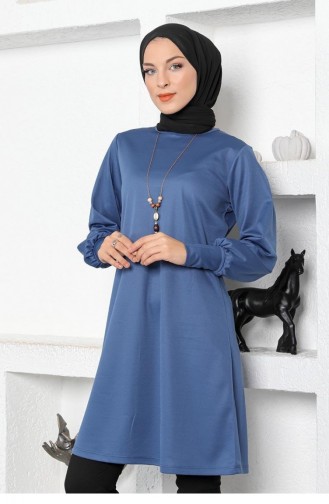 Halskette Detaillierte Hijab-Tunika 2029-11 Indigo 2029-11