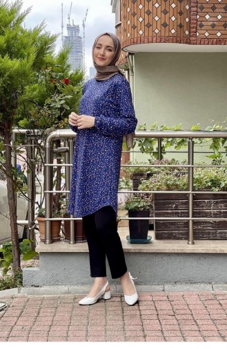 Patterned Hijab Tunic 1806-01 Indigo 1806-01