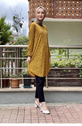 Patterned Hijab Tunic 1806-03 Mustard 1806-03