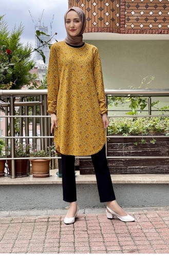 Patterned Hijab Tunic 1806-03 Mustard 1806-03