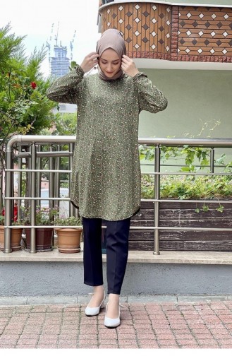 Patterned Hijab Tunic 1806-04 Khaki 1806-04