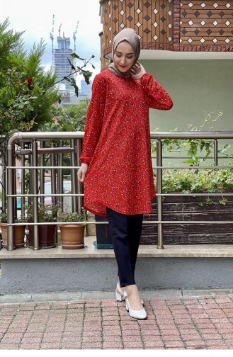 Patterned Hijab Tunic 1806-05 Red 1806-05