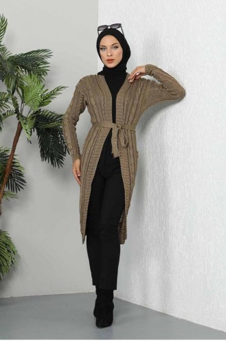 Strick-Cardigan Mit Gürtel 0027-02 Khaki 0027-02