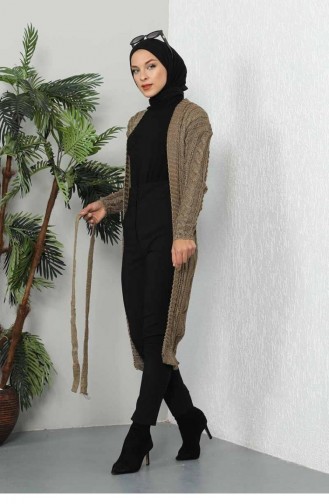 Strick-Cardigan Mit Gürtel 0027-02 Khaki 0027-02