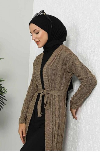 Strick-Cardigan Mit Gürtel 0027-02 Khaki 0027-02