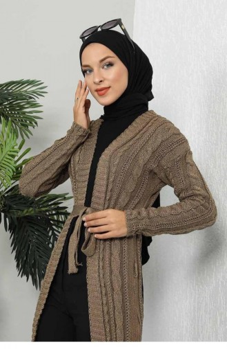 Strick-Cardigan Mit Gürtel 0027-02 Khaki 0027-02