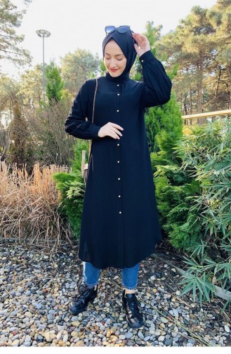 تونيك للحجاب مُزين بتفاصيل من الكفة والأزرار 0118-02 لون أسود 0118-02