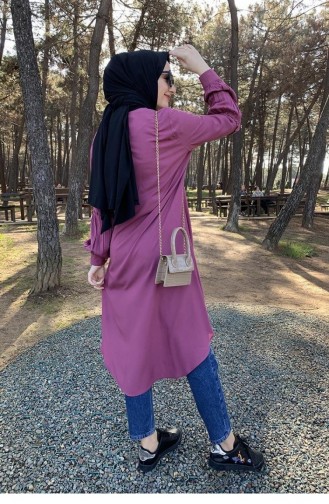 تونيك للحجاب مُزين بتفاصيل من الأكمام والبالونات 0118-06 لون وردي مغبر 0118-06