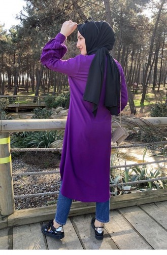 Balloon Cuff Button Detailed Hijab Tunic 0118-07 Purple 0118-07