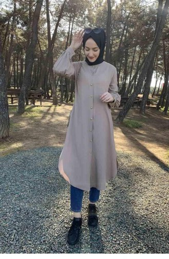 Balloon Cuff Button Detailed Hijab Tunic 0118-08 Mink 0118-08