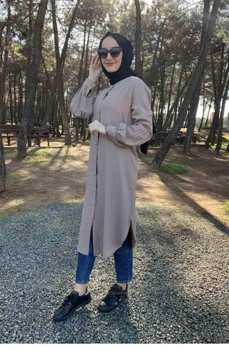 Balloon Cuff Button Detailed Hijab Tunic 0118-08 Mink 0118-08