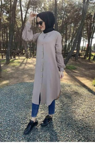 Balloon Cuff Button Detailed Hijab Tunic 0118-08 Mink 0118-08