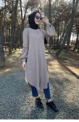 Balloon Cuff Button Detailed Hijab Tunic 0118-08 Mink 0118-08