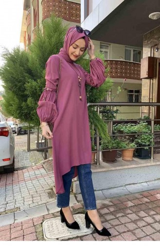 0119Sgs Balloon Arm Necklace Detailed Hijab Dusty Rose 6657